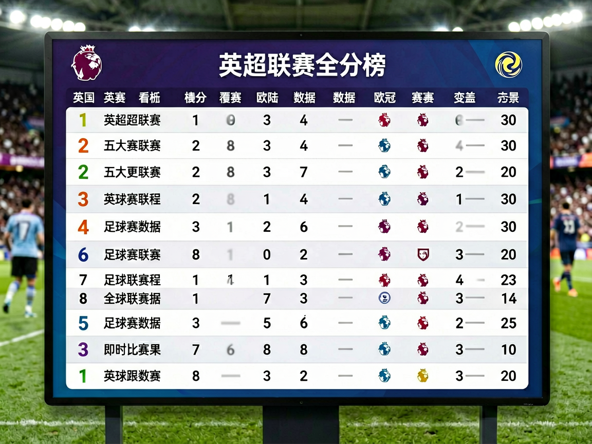 英超联赛积分榜与比赛数据看板